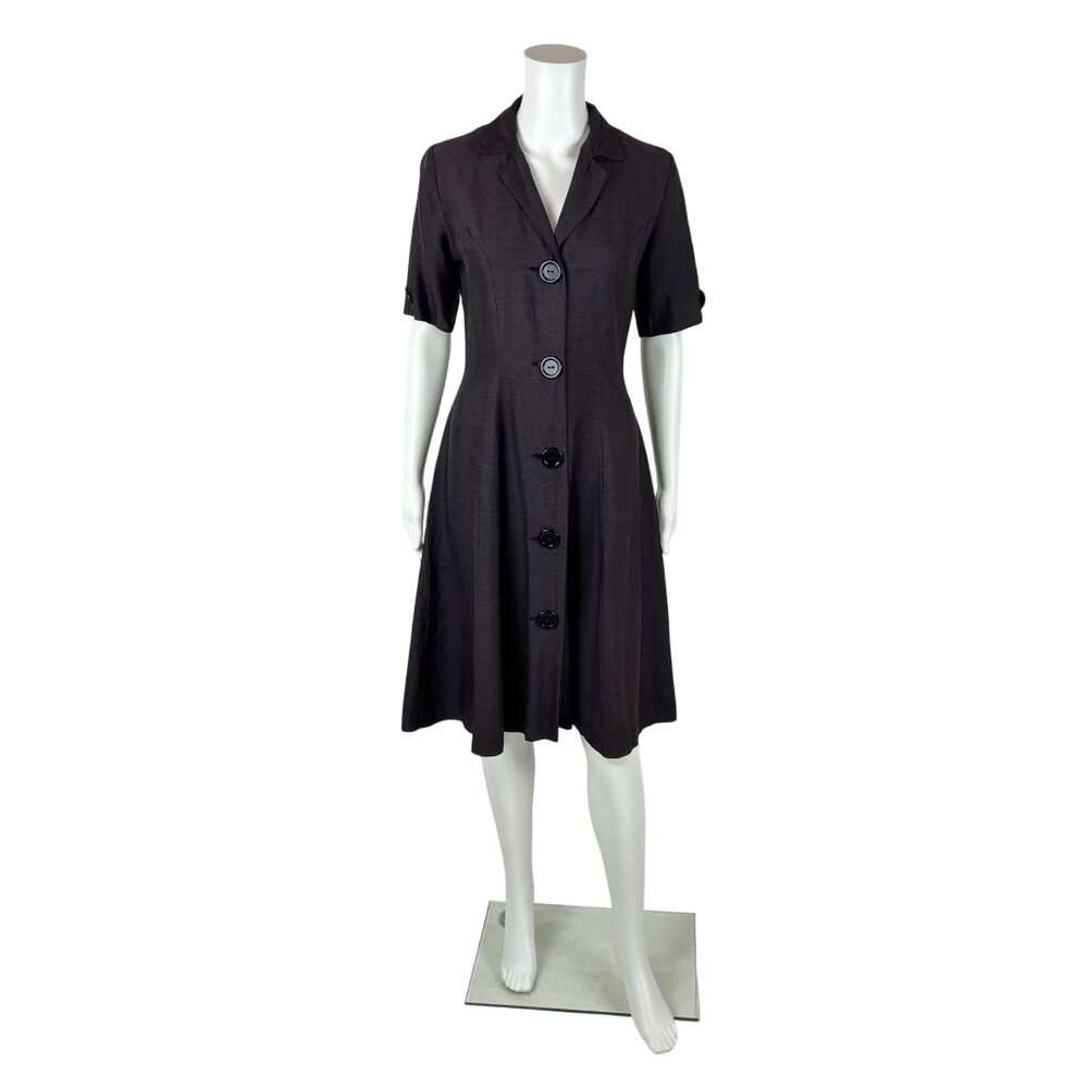 Vintage 50s Shirtdress Womens Small Brown Black Collared Fit And Flare Dress